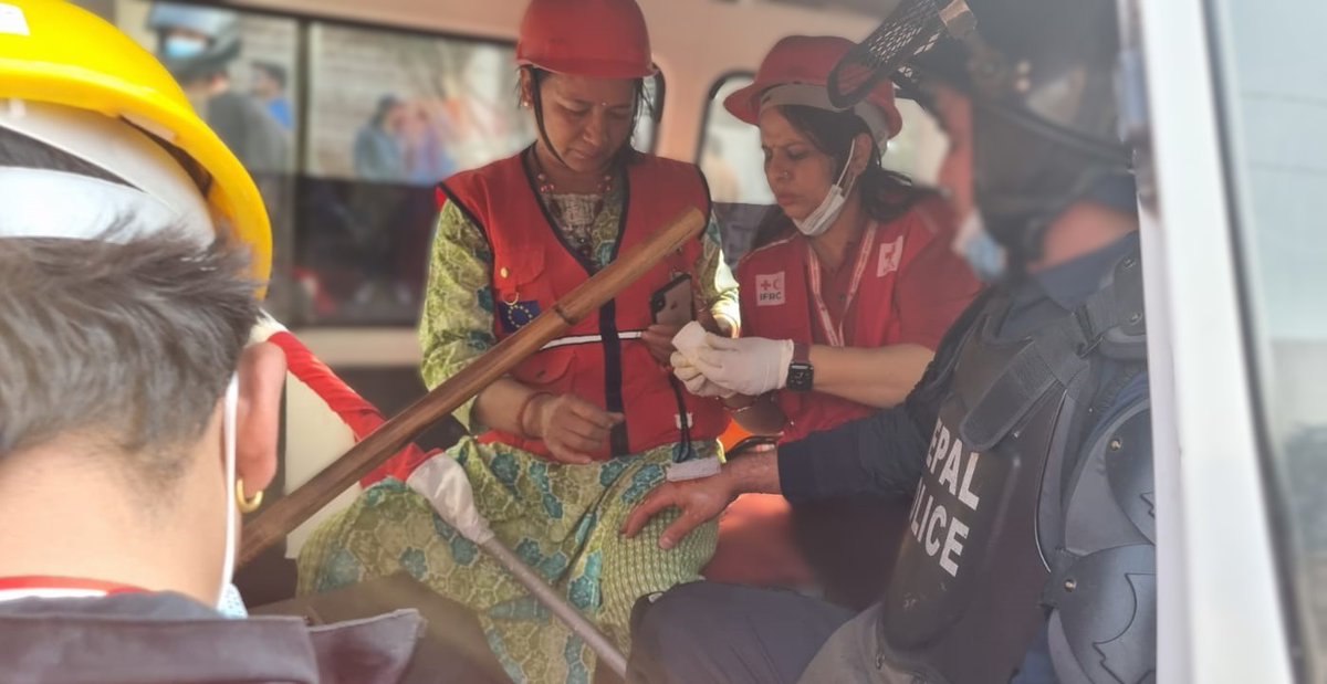 Nepal Red Cross volunteers provided first aid services during demonstration/protest in Kathmandu on 28th March 2025.