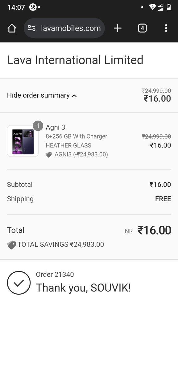 SouvikPauLL's tweet photo. @LavaMobile Got it 16th Aniversary Sale ❤️Thank you so much @LavaMobile 
#Agni3 🔥🔥🔥🔥🔥 https://t.co/LFDakHjLHV