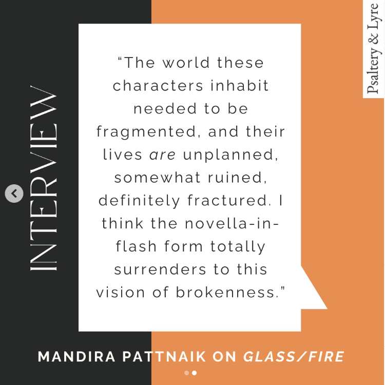 MandiraPattnaik's tweet photo. Gain further insight into the making of my novella-in-flash #GlassFire @querenciapress , my creative process & how science and politics feed my creativity. Endless thanks to Joanna Theiss for interviewing me in @PsalteryLyre
#interview https://t.co/8De7YZiwVc