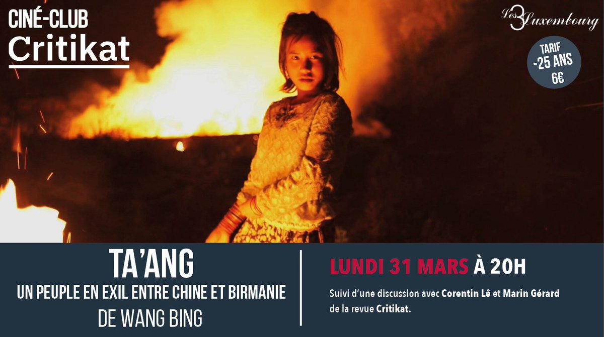 Rendez-vous demain, lundi 31 mars, à 20h pour une projection de Ta'ang de Wang Bing, suivie d’un débat animé par Marin Gérard et Corentin Lê.