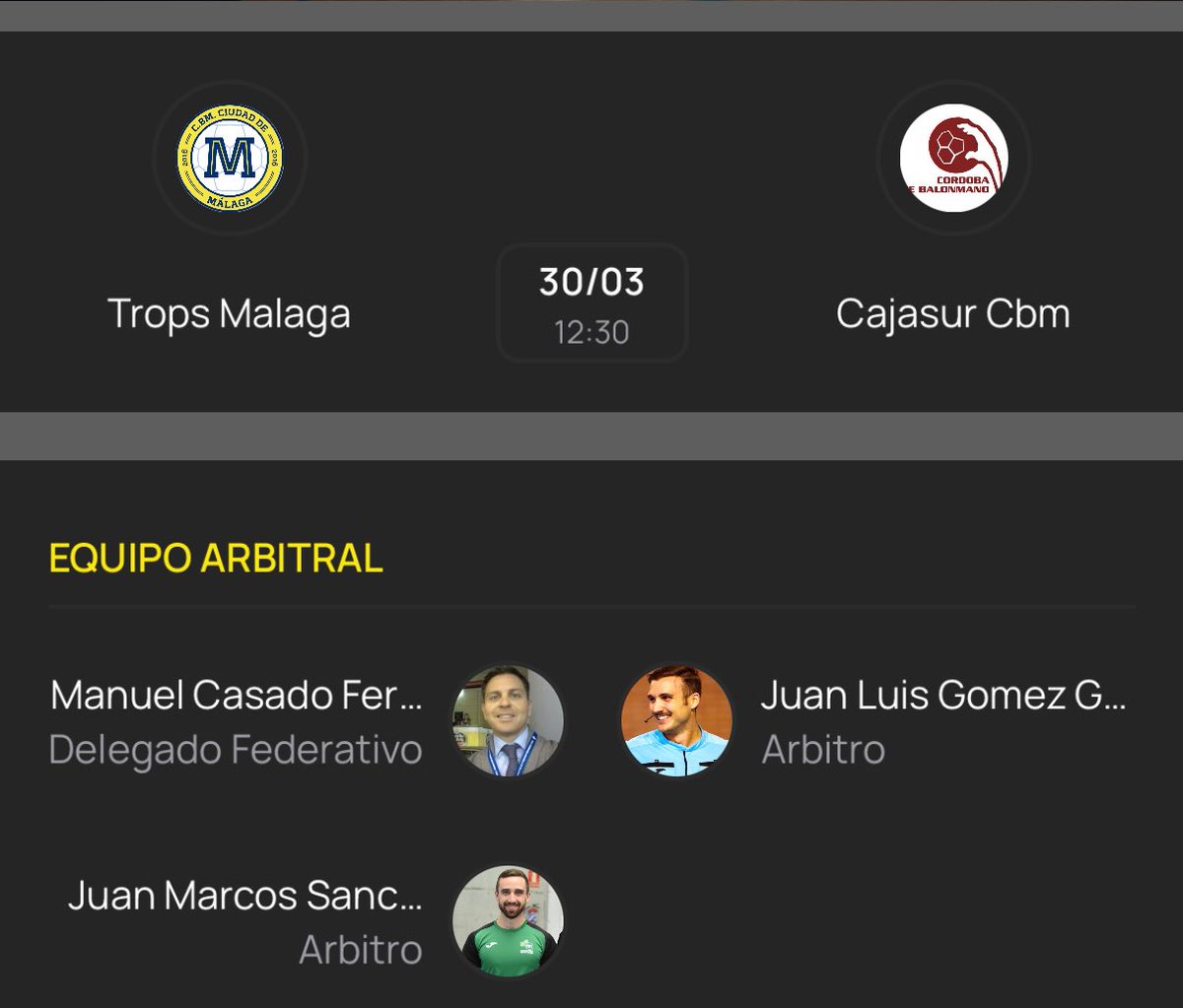 A las 12:30 podrás seguir en directo la gran final dirigida por los colegiados Juan Luis y Juan Marcos ✌🏽