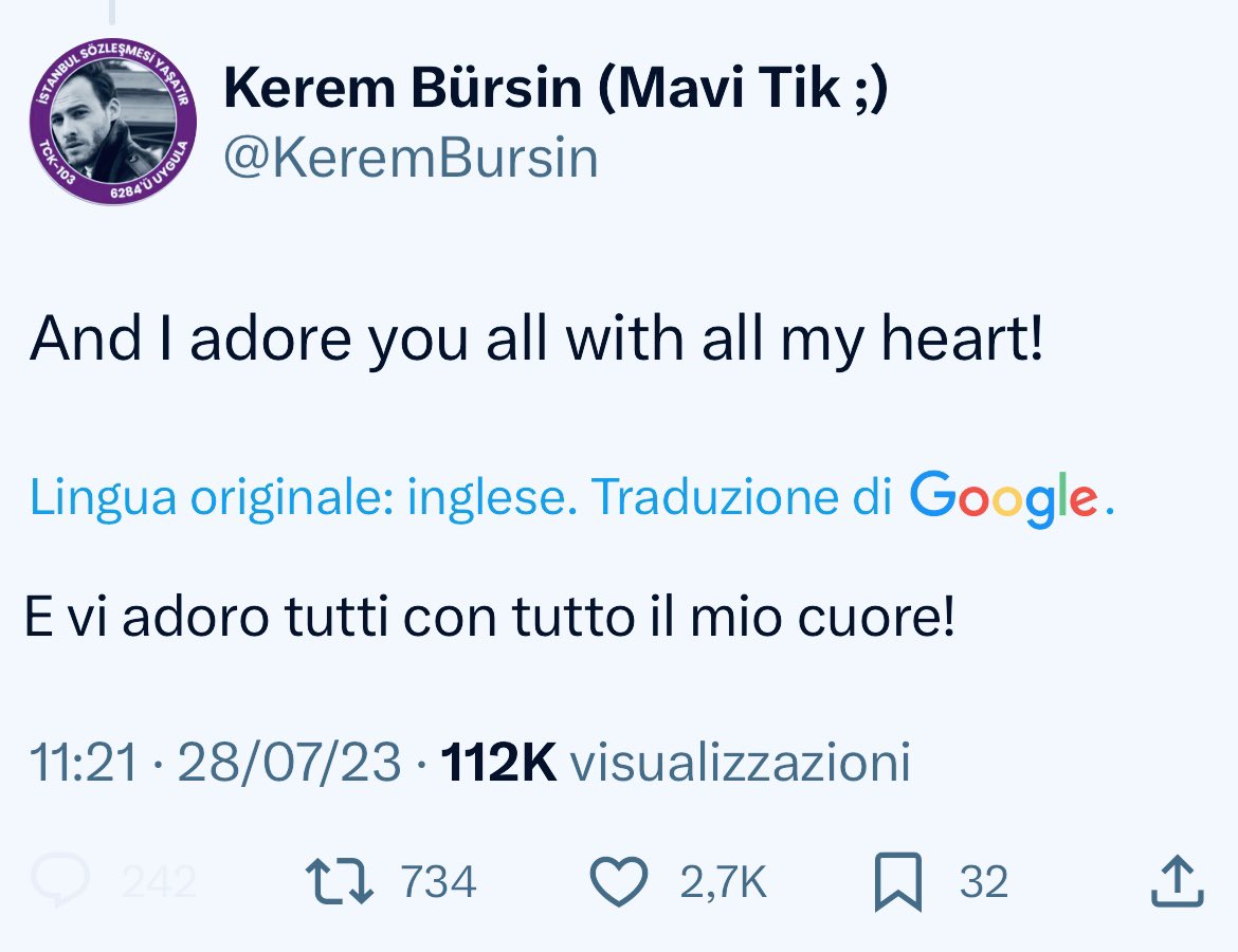 Un vecchio messaggio di Kerem…
Lui ama noi…noi amiamo lui ❤️
Copia il post e tagga una persona che lo ama come te…🫶
“And I adore you all with all my heart!”
#KeremBürsin 
<a href="/account_daniela/">Daniela (Mavi Tik ;)</a>