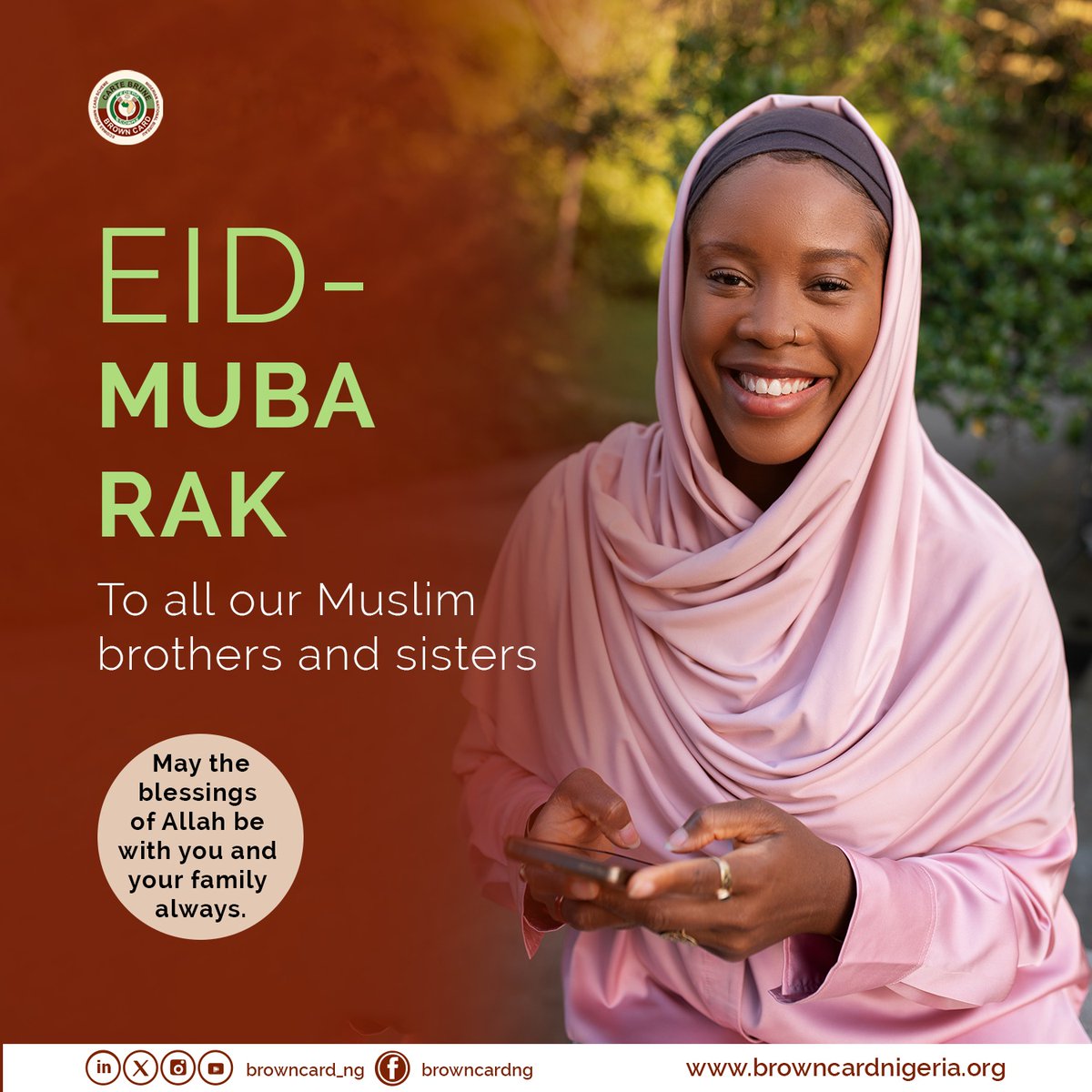 browncard_ng's tweet photo. Browncard wishes all our Muslim brothers and sisters a joyous and blessed Eid! ✨

🌙 May the blessings of Allah be with you and your loved ones always. 🤲🏽Eid Mubarak 🕌

 #EidMubarak #BrowncardCares https://t.co/yleP4z4toS