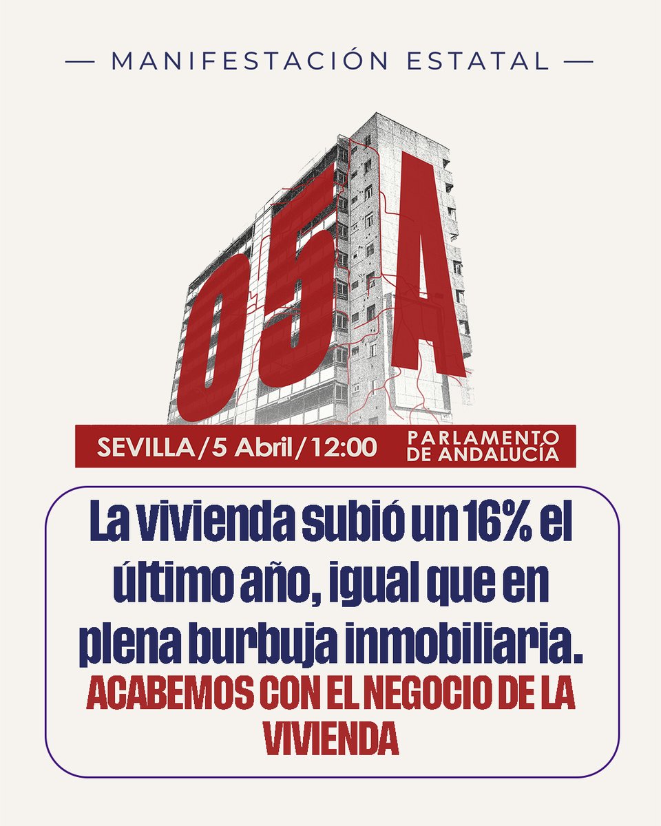 El precio de la vivienda está subiendo a un 16% anual. El ritmo de crecimiento y los precios están a los niveles de 2007, justo antes de la crisis inmobiliaria. 
El 5A salimos a las calles en todo el estado para gritar bien alto: ¡Se acabó el negocio de la vivienda!