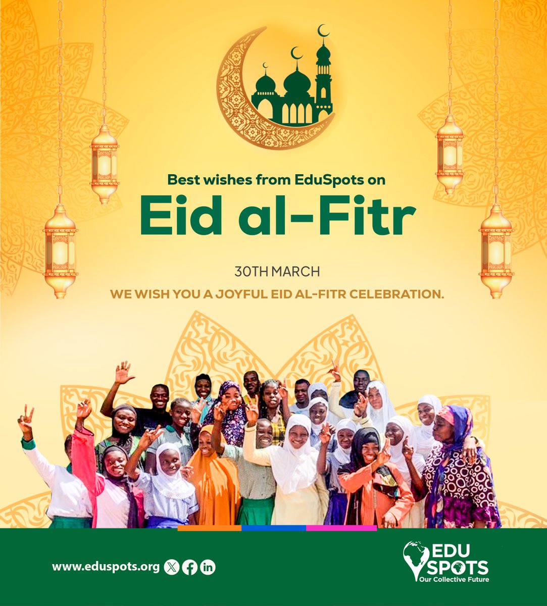 Eid Mubarak from EduSpots! Wishing you a blessed and joyful celebration. ✨ #EidMubarak #EduSpots #ourcollectivefuture