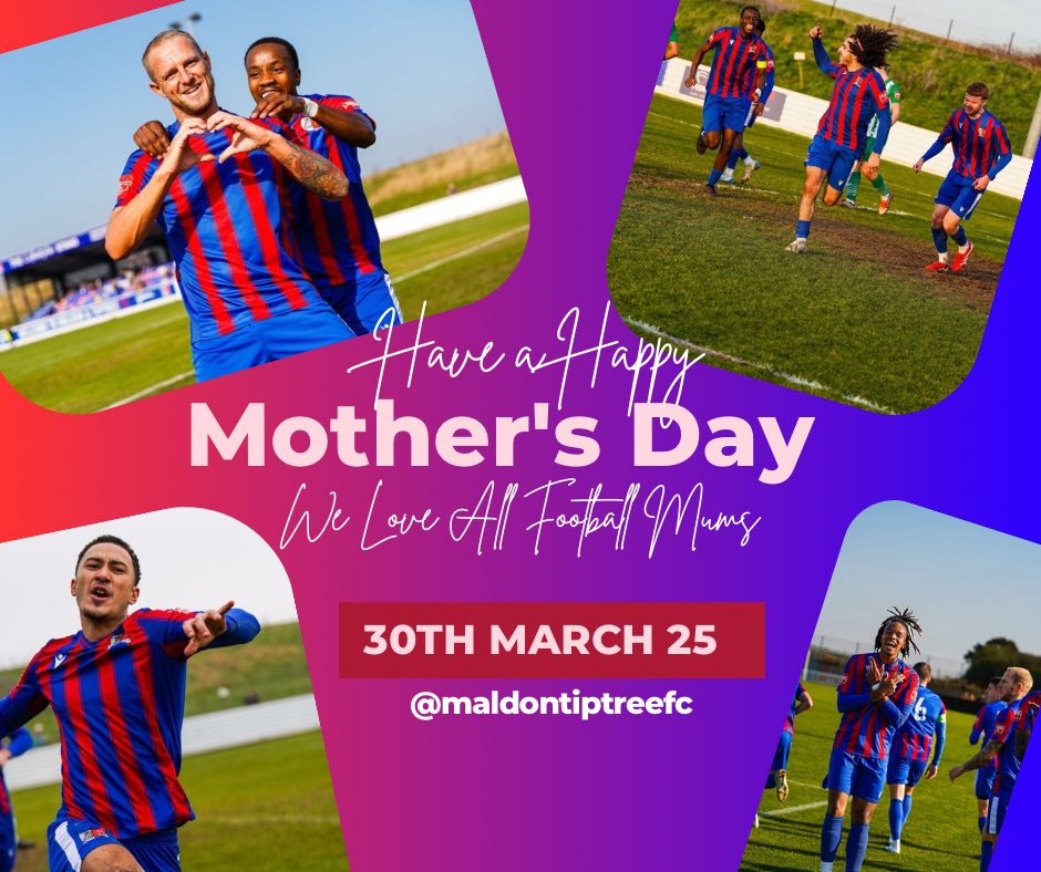 MaldonTiptreeFC's tweet photo. 🌸 Happy Mother’s Day! 🌸

To every mum, nan, and mother figure who supports us on and off the pitch—today is your day! 💙❤️

From cheering in the stands to washing muddy kits, you are the real MVPs. Thank you for everything! 🏆👏

#MaldonAndTiptree | #MothersDay | #TheRealMVPs https://t.co/g9tGejxAGB