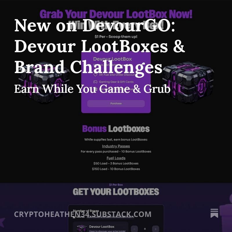Rhydian555's tweet image. Play games. Earn rewards. Eat well.
@GoDevour now gives you LootBoxes with XP, gear, gift cards &amp;amp; more. I’m stacking XP in the #MarvelRivals Guild—join in!

Learn more here:  open.substack.com/pub/cryptoheat…

#DevourGO #Gaming #Gamers #Guilds