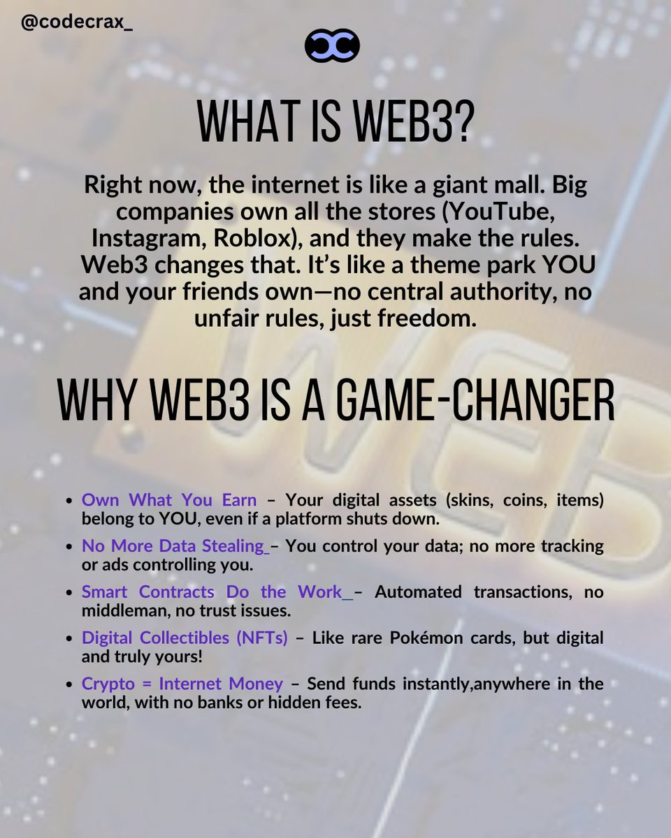 codecrax_'s tweet image. WEB 3 : THE INTERNET WHERE YOU ARE IN CHARGE!