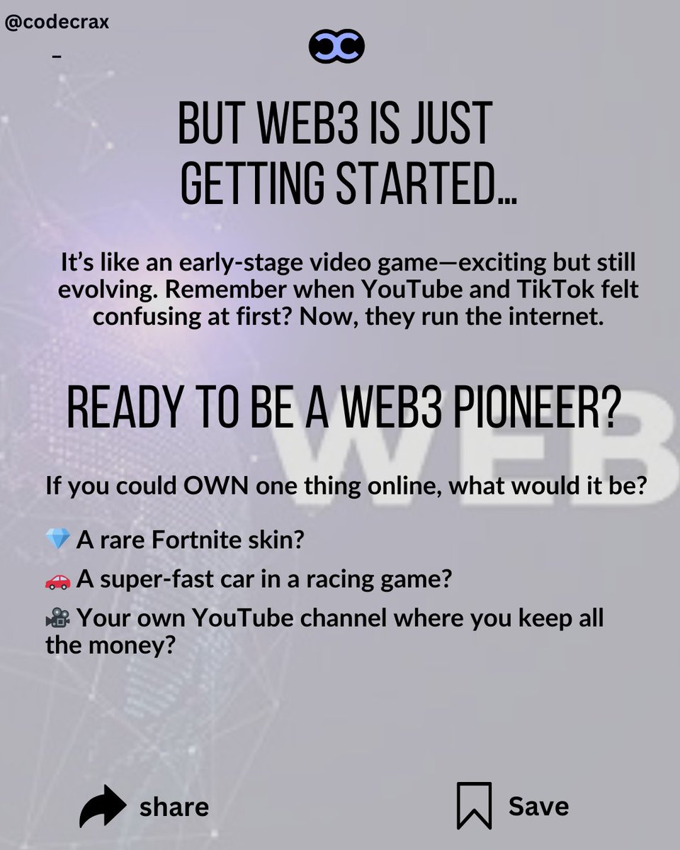 codecrax_'s tweet image. WEB 3 : THE INTERNET WHERE YOU ARE IN CHARGE!