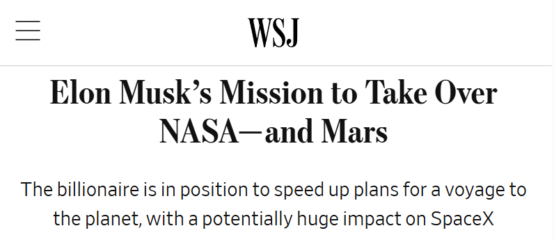 White House plans to kill funding $BA Boeing built rocket designed for NASA to take astronauts to the Moon and beyond. SpaceX officials have told people outside the company in recent weeks that NASA’s resources will be reallocated toward Mars efforts.

wsj.com/business/elon-…