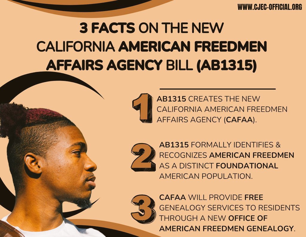 Chad_Boogie's tweet photo. #AB1315 (Essayli) immediately establishes the California American Freedmen Affairs Agency #NOstudy to provide FREE genealogy to residents to validate eligibility for lineage-based #CAReparations!
#YESonAB1315‼️#CAFAA ✊🏾💪🏾🇺🇸 https://t.co/nZLNsSQNx5