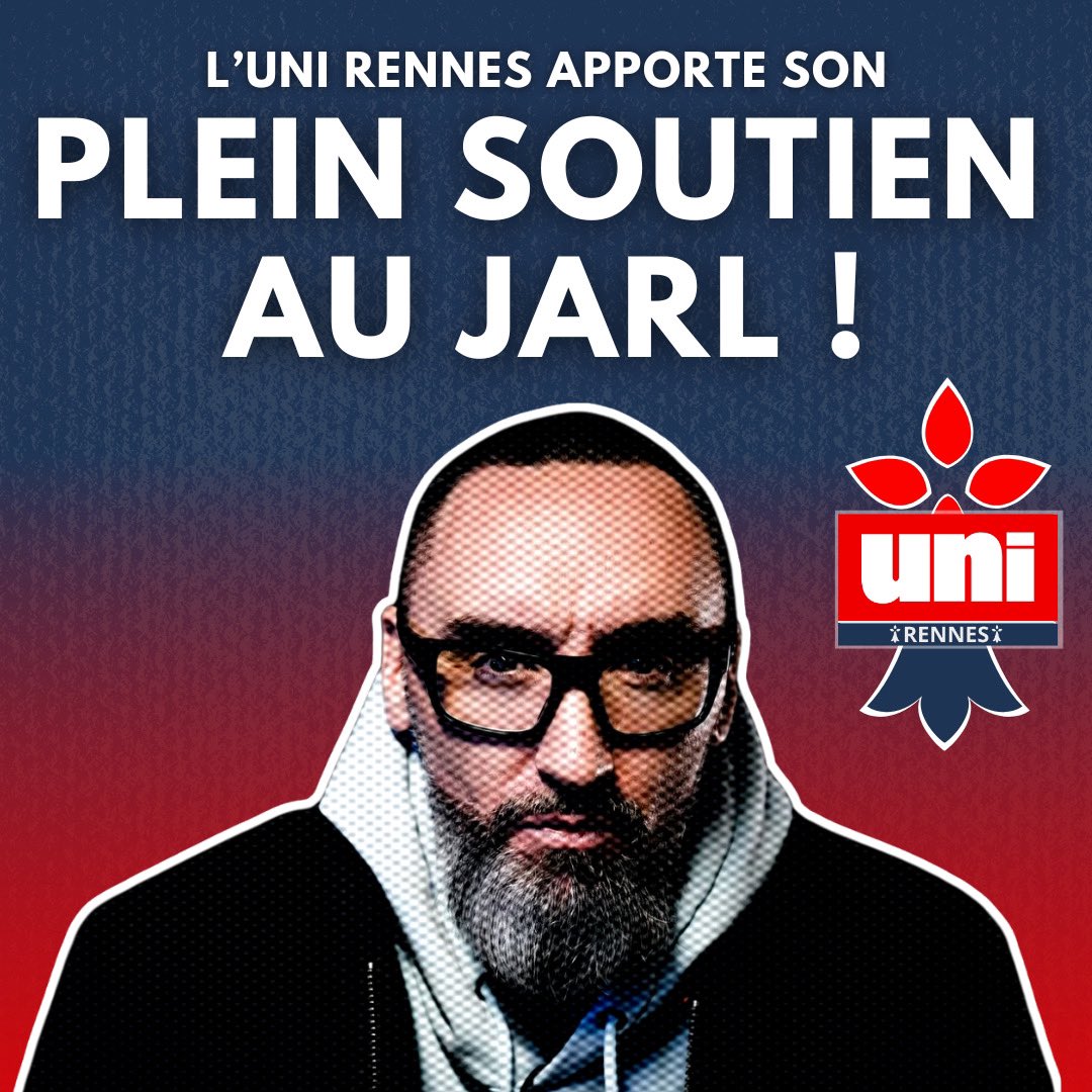 UNIRennes's tweet photo. L’UNI Rennes apporte son plein soutien au @le_jarl !
Encore une fois, à Rennes, les pressions de l’extrême gauche ont eu le dernier mot. https://t.co/bficHgMMVU