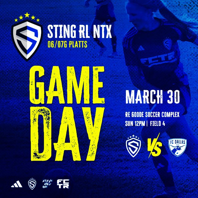Rise and shine, it’s Game Day! It’s been a minute, but we’re back and ready for some amazing Spring Soccer! 🔥

⏰ Time:12:00 PM 
🆚 FC Dallas White ECNL RL NTX G07/06
📍 Location: RE GOODE Soccer Complex | Field 4