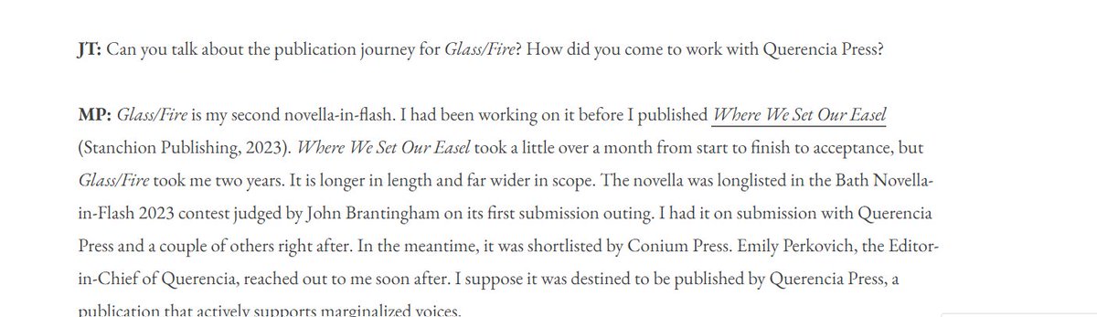 MandiraPattnaik's tweet photo. Had a chance to talk about the publishing journey of #GlassFire @QuerenciaPress & how I had been working on it BEFORE publishing #WhereWeSetOurEasel @StanchionZine
Looking back, it all feels surreal 🥹
#interview https://t.co/vKia7LZCLM