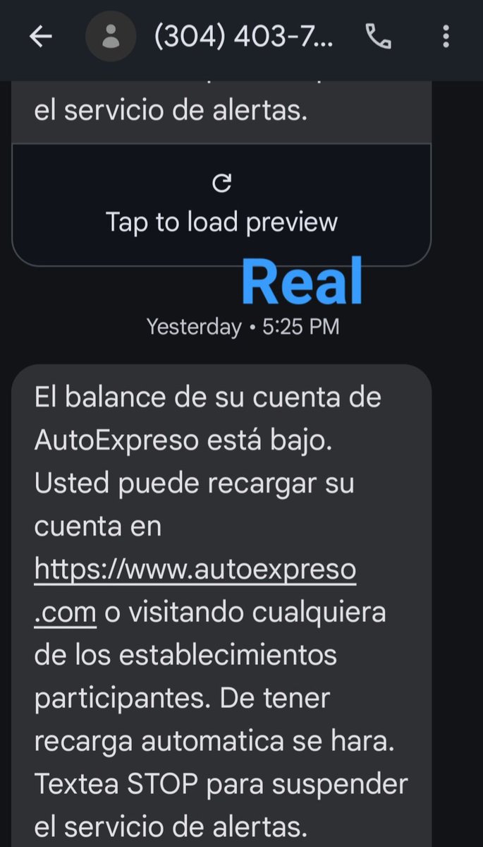 profrockpr's tweet photo. Ojo con el fraude: #AutoExpreso solo envía recordatorios de balance bajo, te recuerda hacer el pago y usa su dirección oficial. Nunca incluye enlaces raros. Si ves uno, es fraude. Vean el ejemplo real y el de fraude. #Fraude #Ciberseguridad @adoptaunhoy @DTOP
#PR https://t.co/vxD72aAlqR