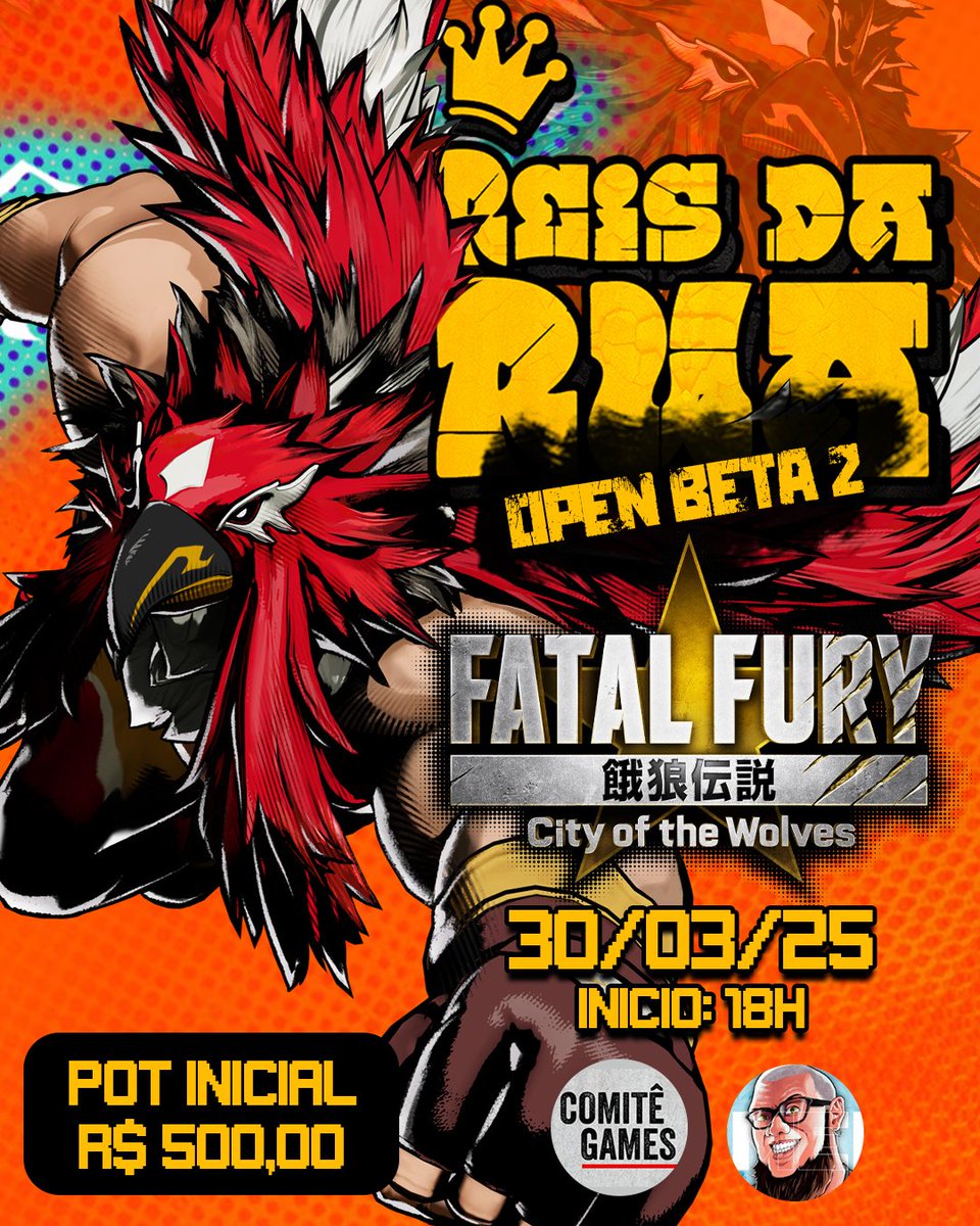 É HOJE!
A saideira da sequência de 3 torneios de #FatalFury que aconteceram este final de semana.
Agora lá no <a href="/Alemeras_/">Alemeras #kofxv #ffcotw</a>.
O torneio já conta com 96 participantes.

A organização pretende superar a premiação feita na última edição, onde os valores ultrapassaram a marca de R$3000