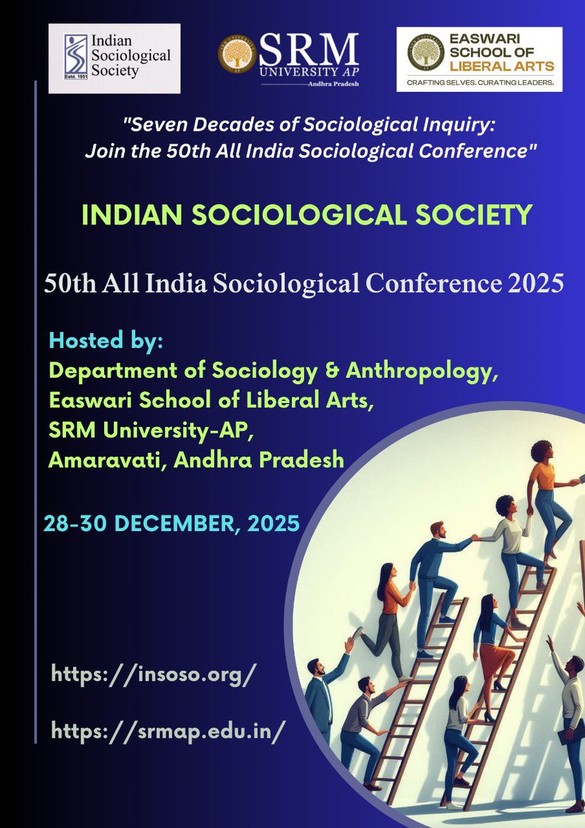 societyinsoso's tweet photo. We are delighted to share that the 50th All India Sociological Conference (AISC) will be held at the SRM University in Andhra Pradesh from 28th to 30th December, 2025. ✨

For more updates, please visit https://t.co/DM73bMrNmu &amp; https://t.co/7iwHFHT9xY https://t.co/PAWj9bJm7l