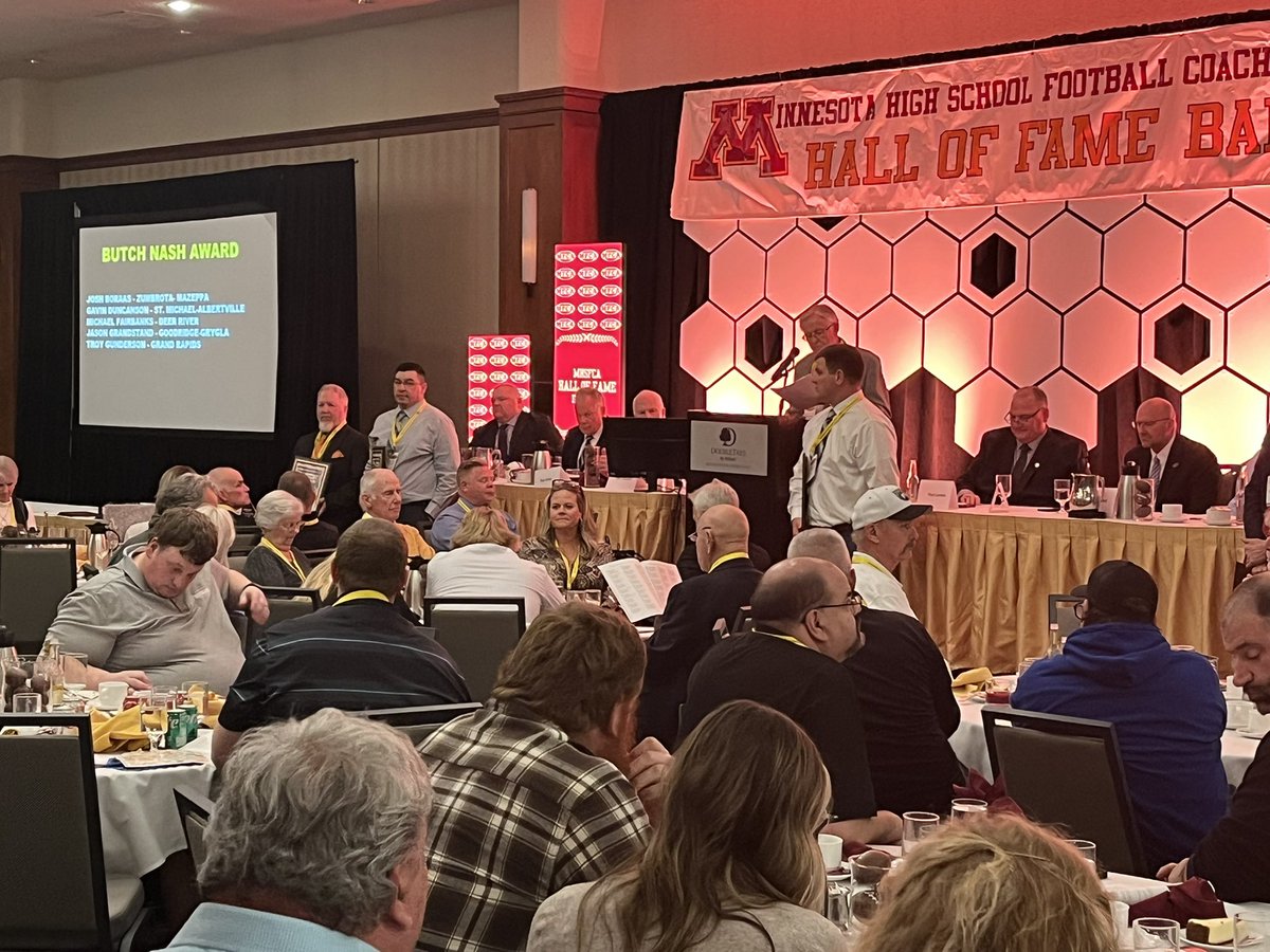 Members of our coaching staff had the privilege of attending the MFCA Hall of Fame banquet. Our own Troy Gunderson was awarded a Butch Nash Award, becoming the 2nd GR coach to be honored. Along with Troy, Mike Fairbanks from Deer River, a HS teammate of Troy’s was awarded as well