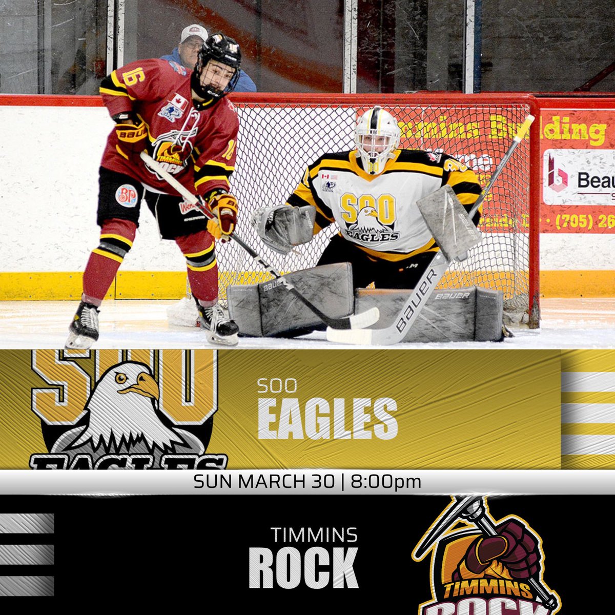 TimminsRock's tweet image. 📣 ITS GAME DAY! 🏠

Your Timmins Rock are back in action tonight as they host the Soo Eagles in Game 6 of the #NOJHL Quarterfinals - puck drops just after 8pm🏒

(Rock lead series 3-2)

🎟️timminsrock.com/tickets
🎙️Andrew Autio &amp;amp; Jason Kelly
🖥️FloHockey

#PackTheMac #GoRockGo