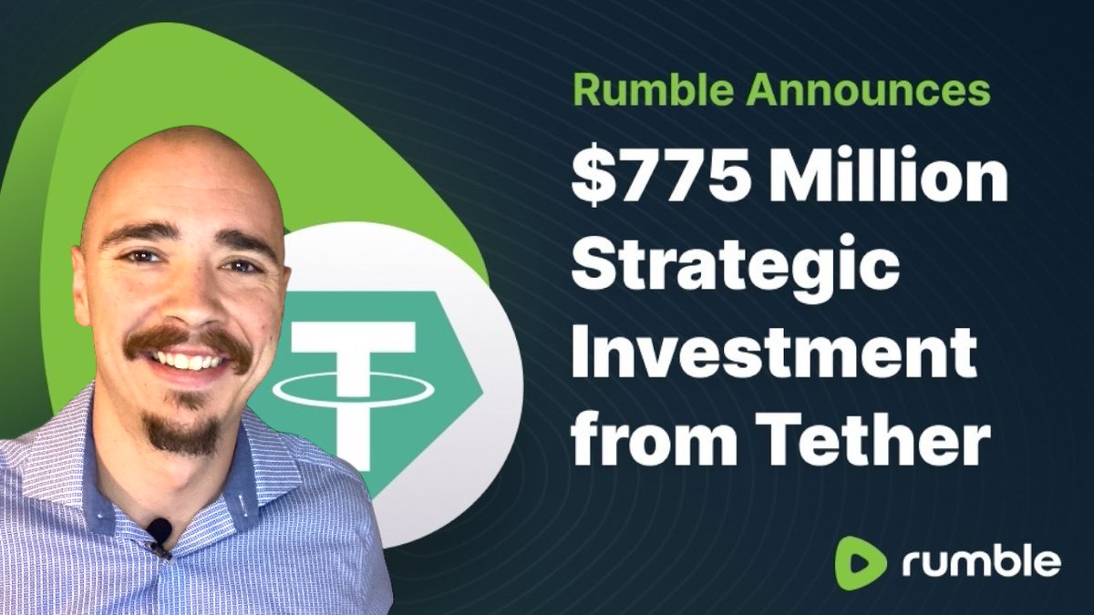 ZachHumphries's tweet photo. Tether announced a $775 Million Strategic Investment into @rumblevideo. 

Happy to announce that I'm partnering with Rumble. Will start live streaming there very soon (covering crypto news and the crypto market)

GIVING AWAY $500 ($100 in ETH to 5 lucky winners)

You have to follow me on RUMBLE and REPOST this to have a chance to win the giveaway. 👇 

➡️https://t.co/fYA39bWUA0