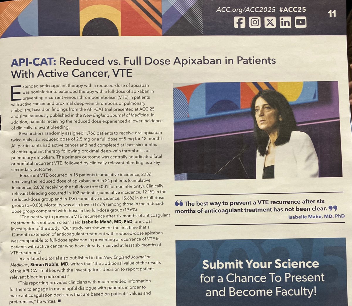 Mahé Isabelle (@isabellemahe1) on Twitter photo A page dedicated to the «#API-CAT study in the #ACC25 daily. Extended treatment in patients with #cancer and #thrombosis 
Published in <a href="/NEJM/">NEJM</a> A page dedicated to the «#API-CAT study in the #ACC25 daily. Extended treatment in patients with #cancer and #thrombosis 
Published in <a href="/NEJM/">NEJM</a>