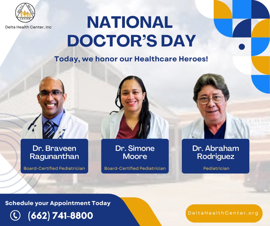 🏥📝 Happy National Doctors' Day! 📝🏥
Today, we honor and celebrate our incredible healthcare heroes at Delta Health Center Inc. Their dedication, compassion, and unwavering commitment to patient care make a difference in the lives of so many. Thank you for all that you do! ✨
