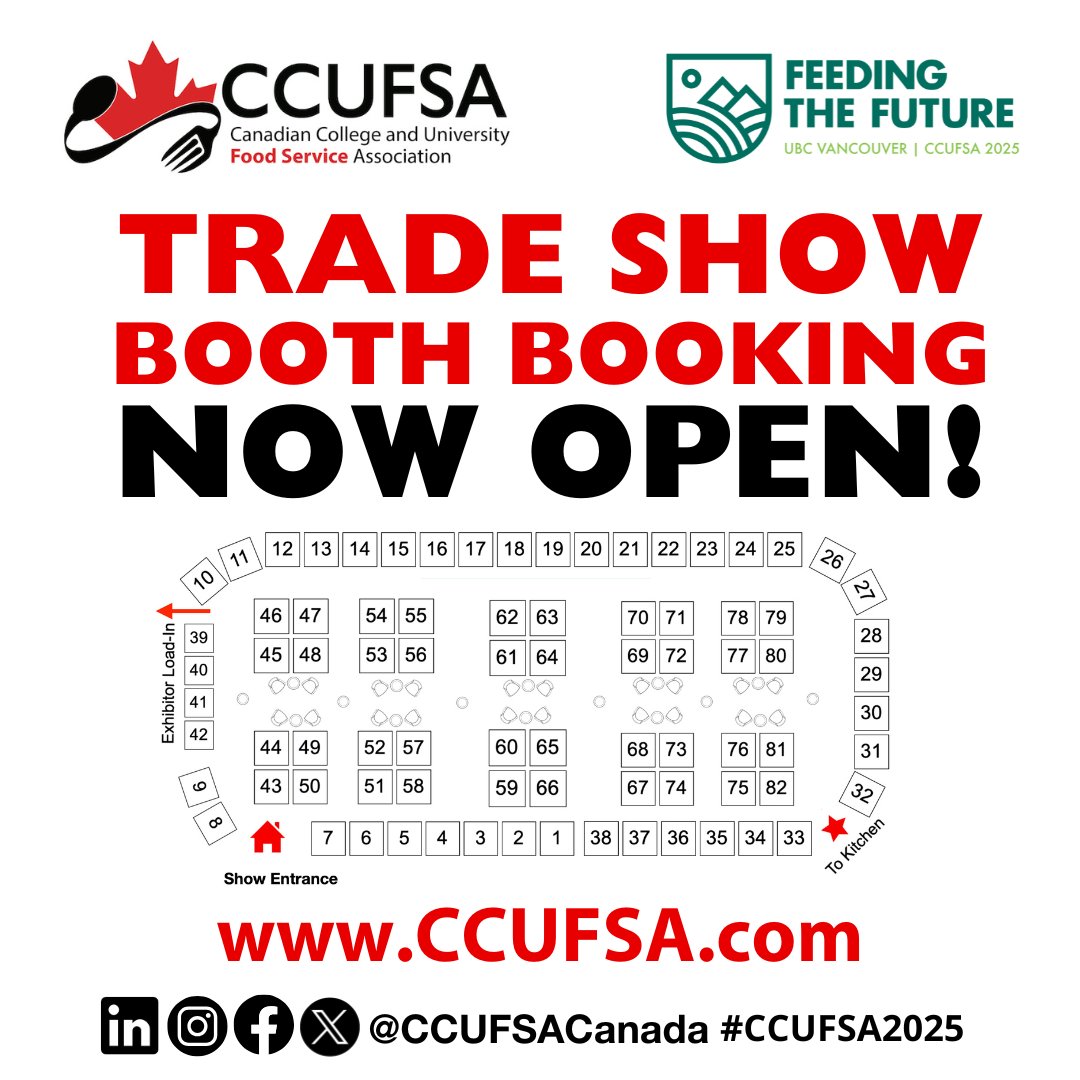 The 2025 CCUFSA Trade Show booth application portal is now open for Associate Members to book their booth(s)! 🎉 See you in Vancouver!

Book here: ccufsa.com/trade-show-202…

#CCUFSA #CCUFSACanada #CCUFSA2025