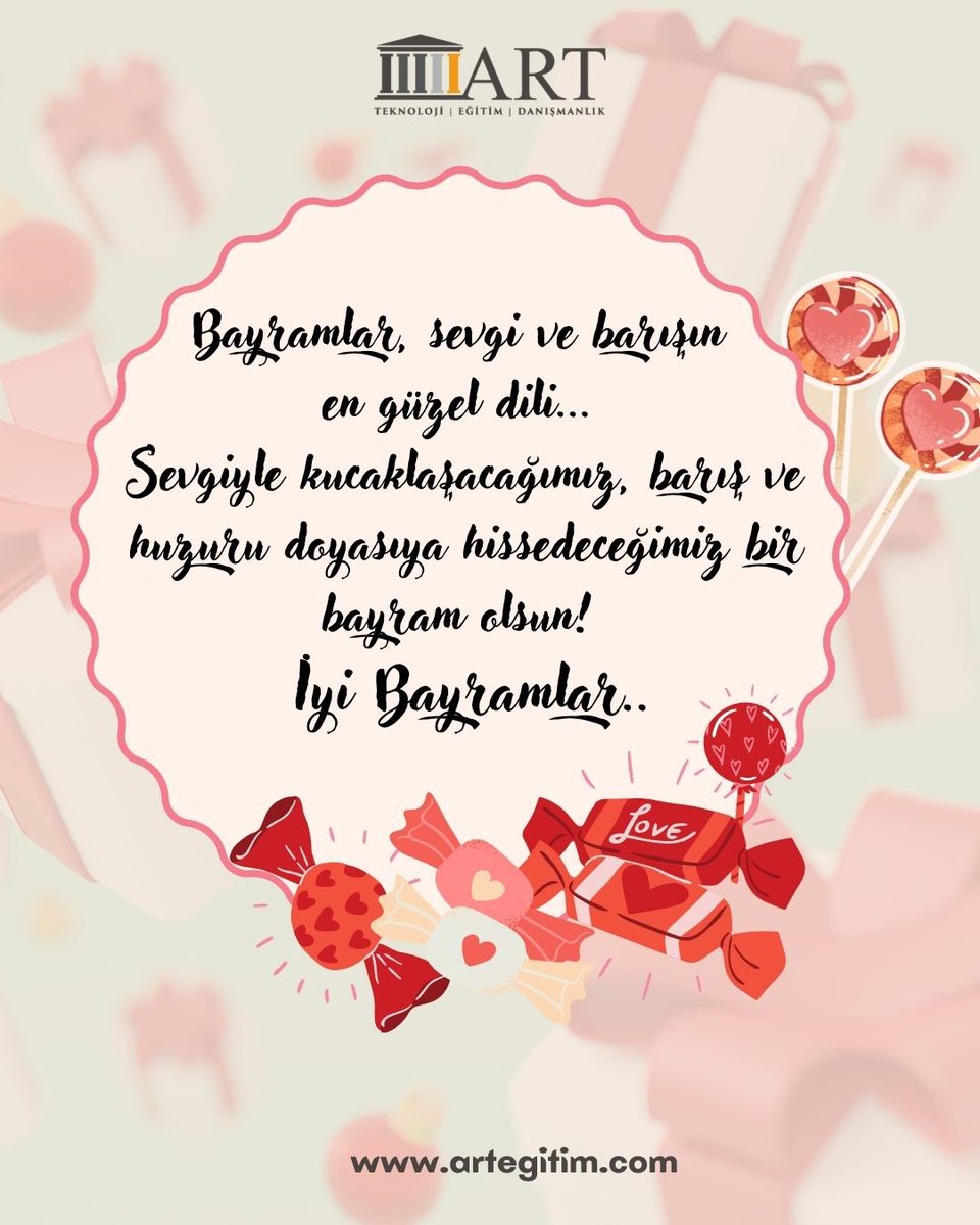 Bayramlar sevgi ve barışın en güzel dili… Sevgiyle kucaklaşacağımız barış ve huzuru doyasıya hissedeceğimiz bir bayram olsun! İyi bayramlar 🍭🍬🍬🍬#mutlubayramlarımızolsun