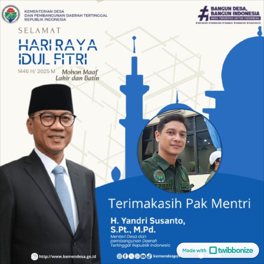 dika_pras's tweet photo. Selamat Idul Fitri 1446H
#TerimakasihPakYandriSusanto
@prabowo
@YandriSusanto27
@kemendespdt
@ArizaPatria
@AbdiYahdil97895
@NursaidM
@DesaPesonaNusantara https://t.co/P1qRsuBDrm
