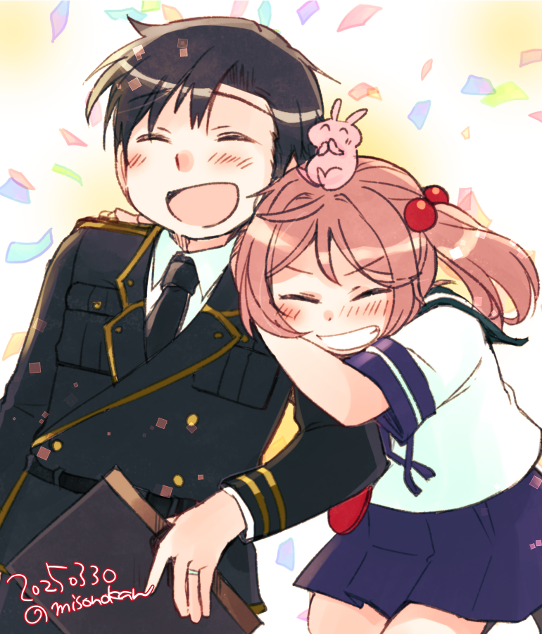 提督(艦隊これくしょん) ,漣(艦これ) 「\うれしい!たのしい!大好き!/ 」|みその🍥休憩中🐰🍓🌸のイラスト