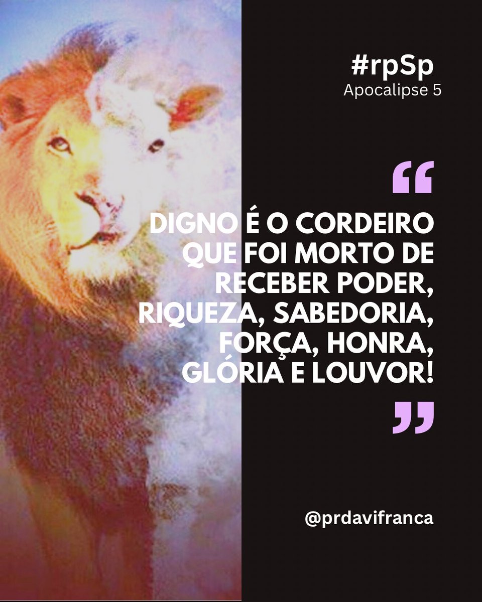 Davi França (@prdavifranca) on Twitter photo #rpSp | Apocalipse 5
O Cordeiro foi morto para que você tenha a vitória contra o pecado! Por isso, pra sempre Ele é digno de ser adorado!
#Fé #esperança #EuVou #Bíblia #Jesus <a href="/iasd/">Adventistas Brasil</a> <a href="/AdventistasBaSe/">Adventistas Bahia Sergipe</a> #rpSp | Apocalipse 5
O Cordeiro foi morto para que você tenha a vitória contra o pecado! Por isso, pra sempre Ele é digno de ser adorado!
#Fé #esperança #EuVou #Bíblia #Jesus <a href="/iasd/">Adventistas Brasil</a> <a href="/AdventistasBaSe/">Adventistas Bahia Sergipe</a>