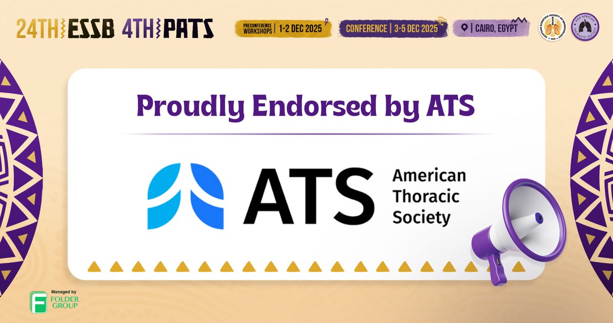 𝐓𝐡𝐞 𝟐𝟒𝐭𝐡 𝐄𝐒𝐒𝐁 &amp; 𝟒𝐭𝐡 𝐏𝐀𝐓𝐒 𝐂𝐨𝐧𝐟𝐞𝐫𝐞𝐧𝐜𝐞 𝟐𝟎𝟐𝟓 is endorsed by the American Thoracic Society!!#24thESSB #4thPATS #ESSBPATS2025 #breathinglifeintoafrica #TheAfricanEnvironmentAndLungHealth 
 #MedicalConference2025 #Egypt #africa #medicalcare #foldergroup