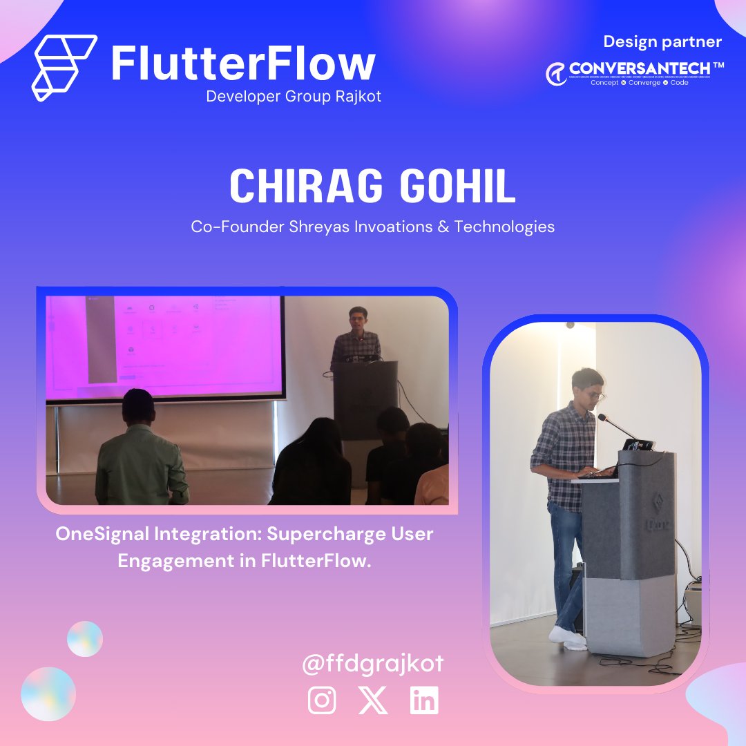 Chirag Gohil wove enchantments of engagement! ✨ His OneSignal session conjured notification charms, transforming our apps into beacons of user interaction. Prepare for a realm of captivated users! #FFDGRajkot #OneSignalEnchantments #FlutterFlowCharms #ChiragGohil