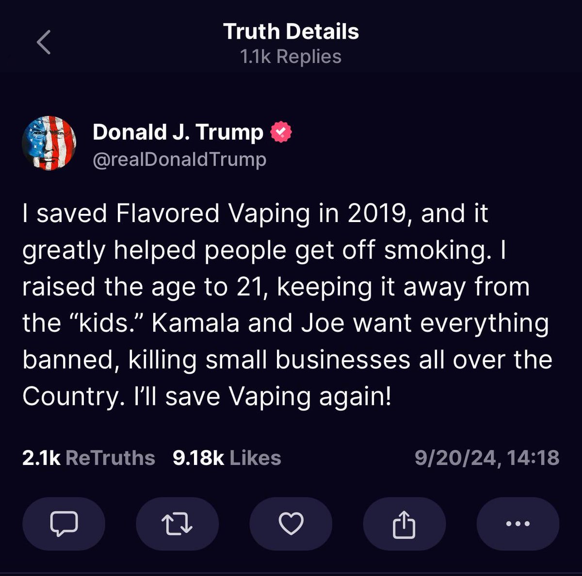 What about promises kept Mr. President?  <a href="/realDonaldTrump/">Donald J. Trump</a> 40 states are banning flavored vapes right NOW