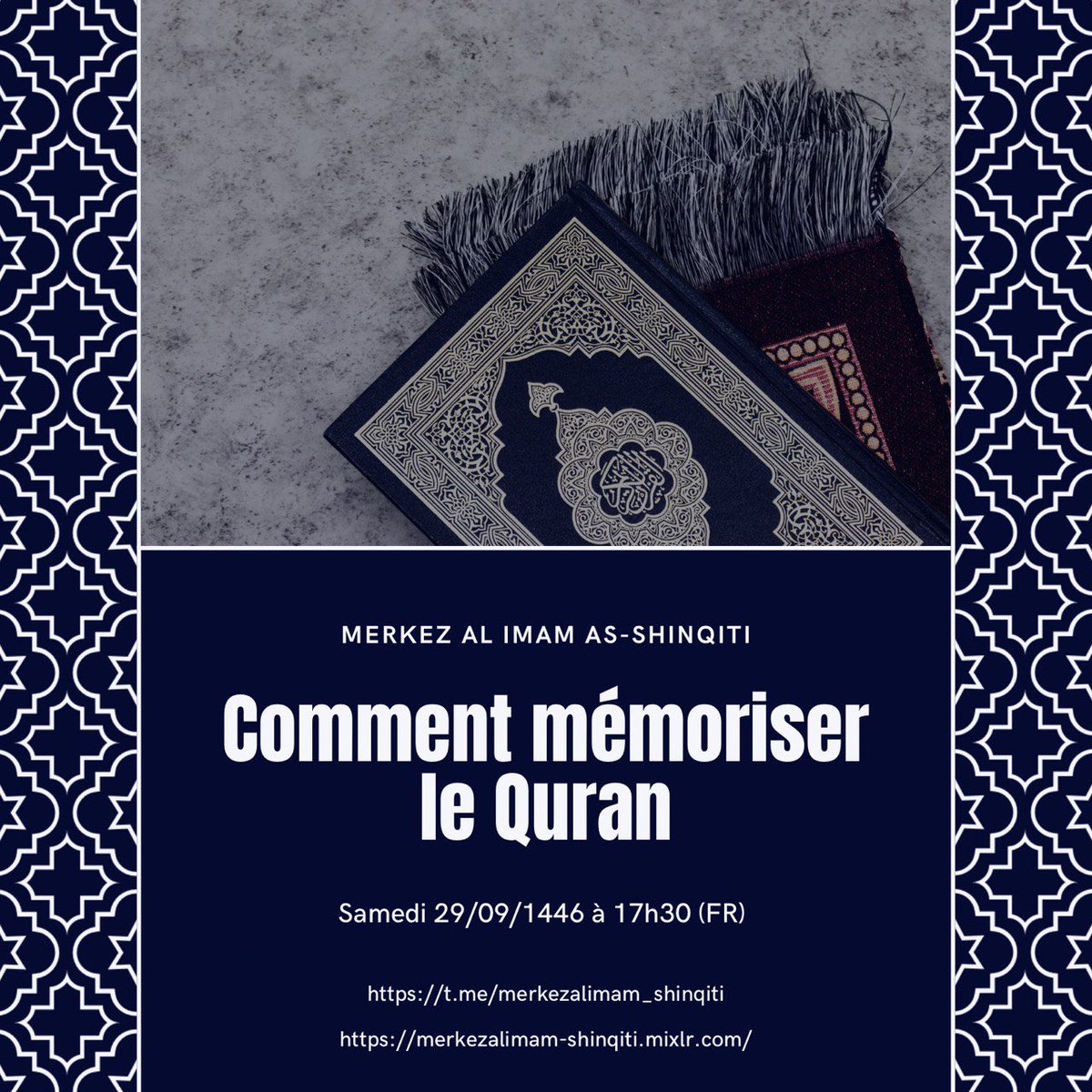 Madriiiif's tweet photo. السلام عليكم ورحمة الله وبركاته 

Une conférence a été donné au sujet de la mémorisation du Quran hier, il y aura je pense l’enregistrement qui va être posté in shaa Allah 

Beaucoup d’enseignements bénéfiques الحَمْدلله donnés par le frère Aboul Bukhary Yadaly Diaby وفقه الله https://t.co/jhrxKTAGAf