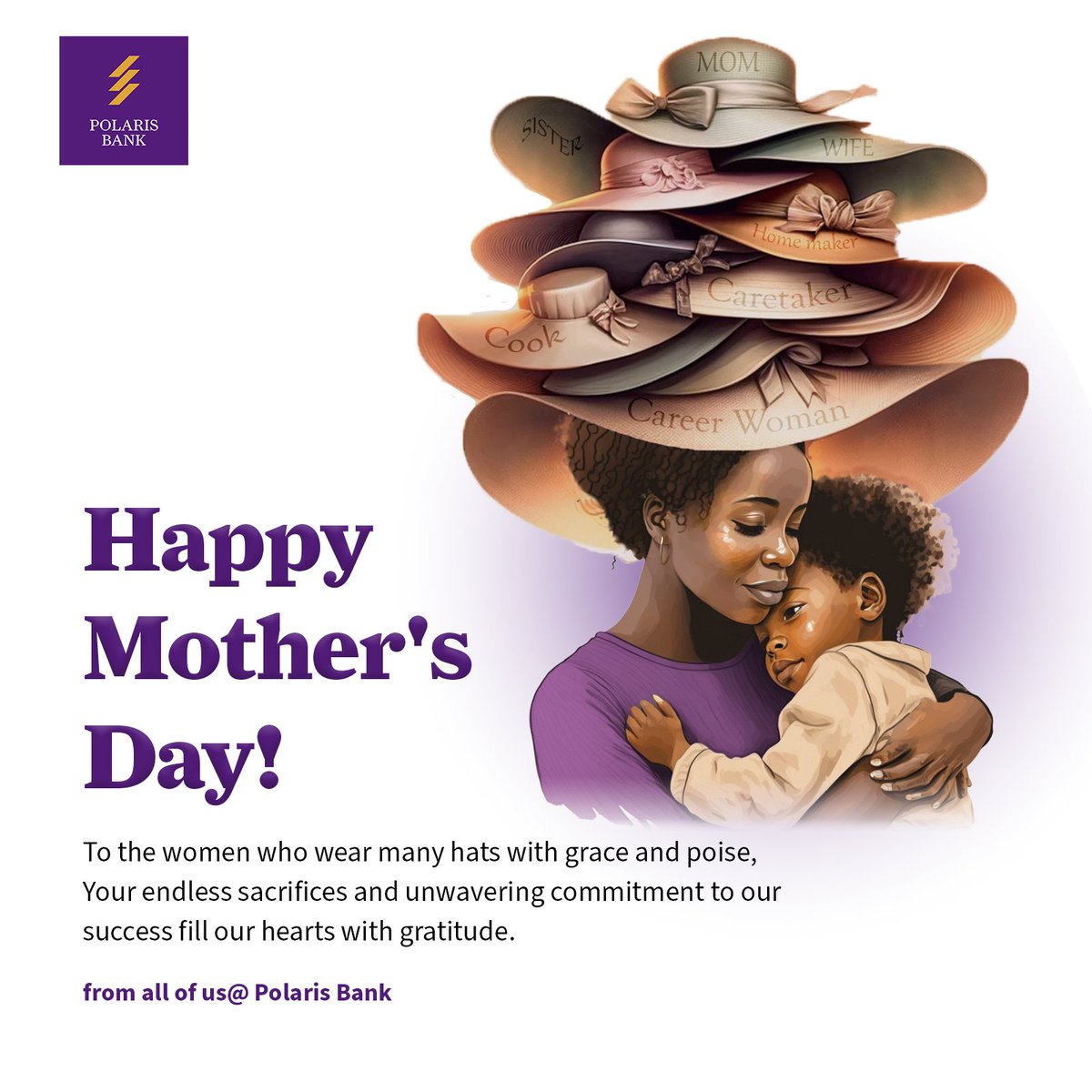 Happy Mother’s Day 💜
Today, we celebrate the strength, love, and sacrifices of all the amazing mothers. Thank you for your endless care and unwavering support. You are truly cherished!

#PolarisBank #MothersDay #VULTe #Bankers #CelebratingMoms #UnconditionalLove