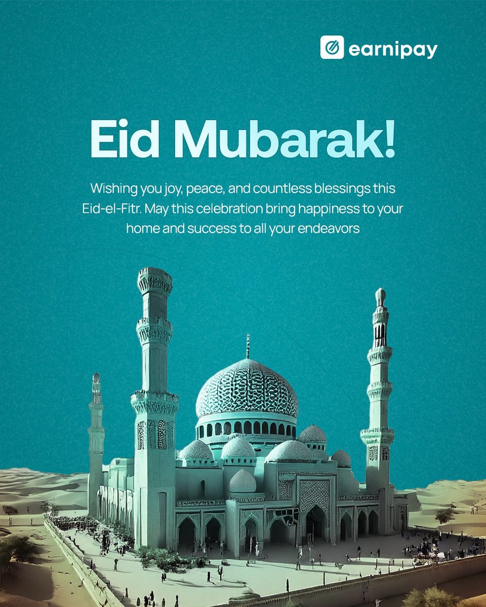 earnipay's tweet image. Eid Mubarak! 🌙✨ 

May this Eid bring you joy, peace, and endless blessings. 

Wishing you and your loved ones happiness, prosperity, and success. 💛🙏 
#EidMubarak
#EidElFitr