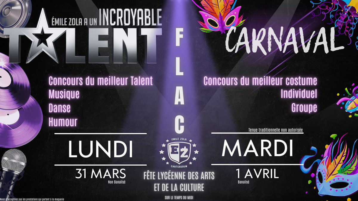 citescoZola28's tweet photo. 🎉Venez célébrer la Fête Lycéenne des Arts et de la Culture !
📆Au programme :
🤹🏼‍♂️Lundi 31 mars : Concours Incroyable talent
🎭Mardi 1er avril : Concours du meilleur costume
🙏🏻Un grand merci aux élèves de la MDL et à Madame Pareja pour cette organisation @ac_orleanstours https://t.co/N87EnBsyeX