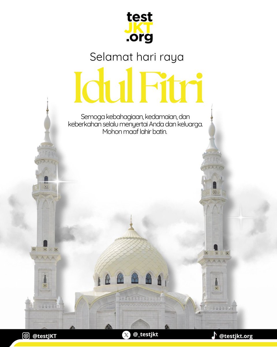 Hai Sobat TestJKT! ✨

Selamat Lebaran! Semoga hari ini menjadi awal yang indah untuk kita semua, dan semoga kita bisa terus bersama-sama dalam kegembiraan dan kesuksesan.

#TestJKT