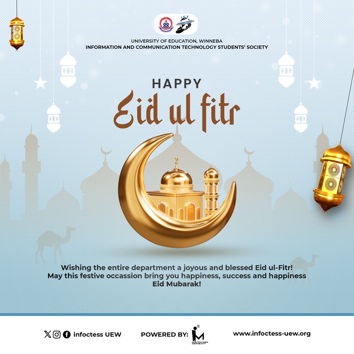 infoctess_uew's tweet photo. 🌛🕌🎉☪️🕌
Eid Mubarak!

Wishing our Muslim students, staff &amp; UEW community a joyous &amp; peaceful celebration. May your hearts be filled with love, kindness &amp; gratitude.

#EidMubarak #UEW #ICTEducation #infoctess https://t.co/em8NNwAh2y