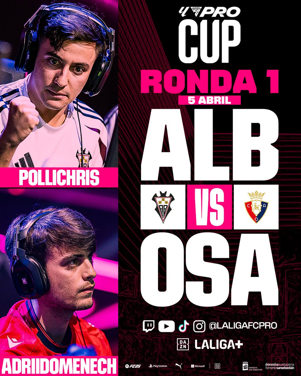 LALIGA_FCPro's tweet photo. ¡TODO LISTO PARA LA BATALLA! ⚔️

Así quedan los enfrentamientos de la Ronda 1 de la CUP 🔥

¿Quién avanza a la siguiente fase? 👀

#LALIGAFCPro #FC25 https://t.co/iSnql7WGk4