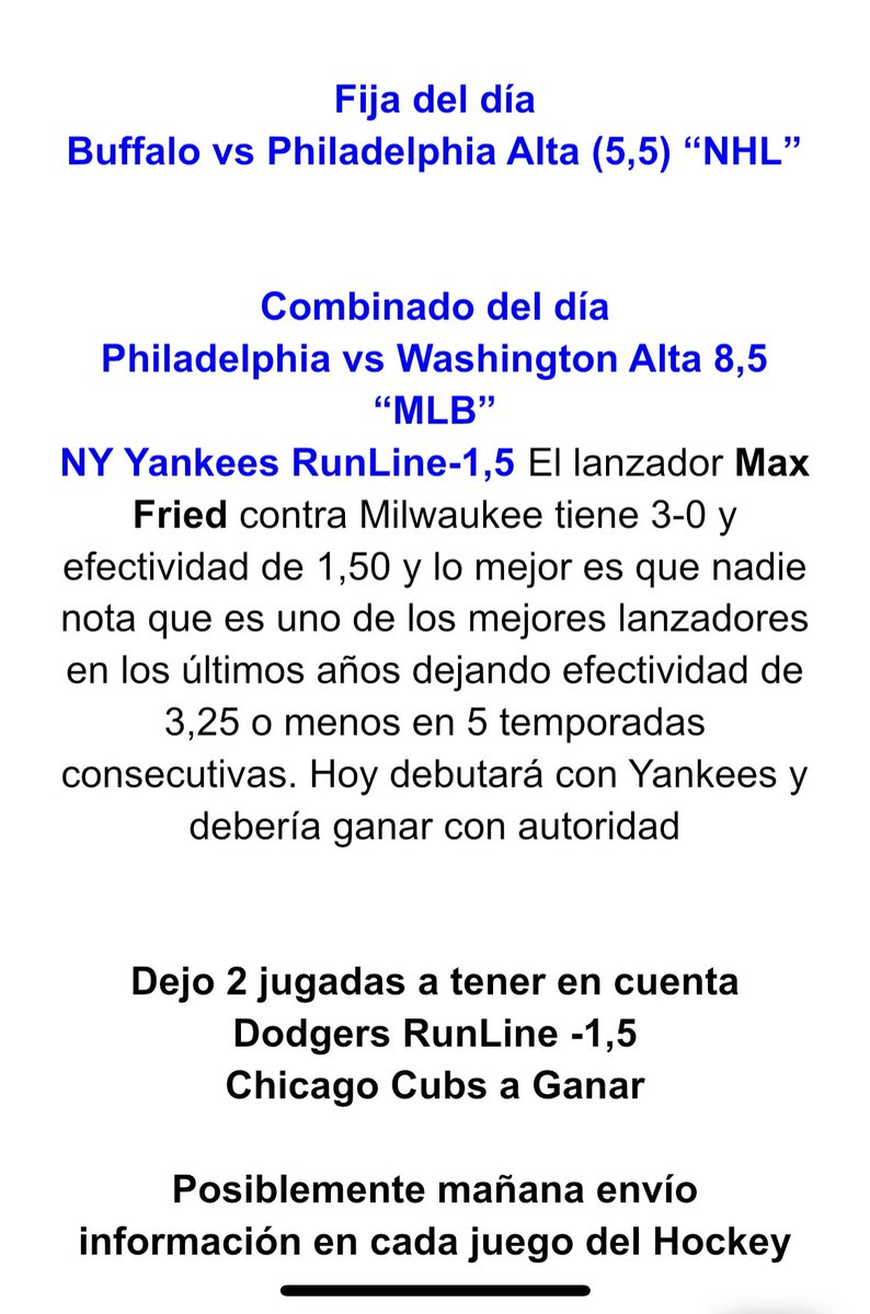 La racha de taquilla continúa..

Recuerda escribir al WhatsApp +56 9 4550 7870 para ingresar al VIP

Costo: 30$
Disfrutas: Desde el día que cancelas hasta el juego de las estrellas.. Un solo pago para obtener información juego a juego en la NHL más la información de la MLB