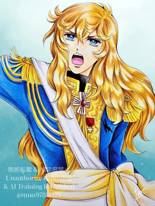 大好きなオス.カル(こちらでの)上映が終わる前に軍i服のオス.カルを描きたかった間に合ってよかった明日の応.援が最後‥うちわ握りしめてしっかり見届けます(公式画像参考、模写アレンジ)
