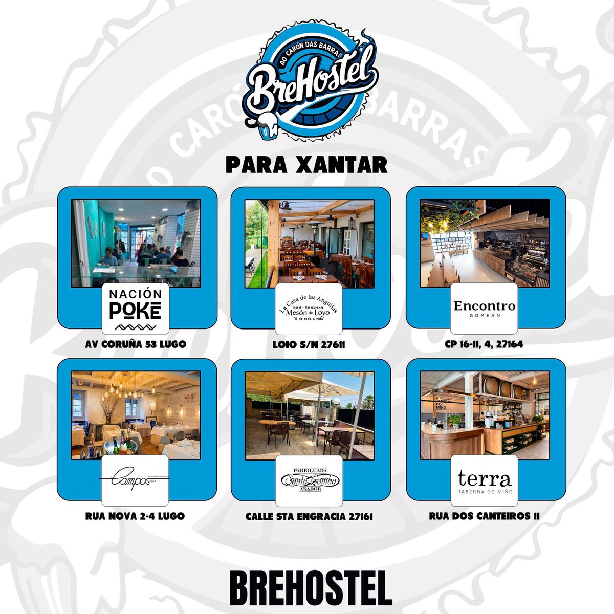 CBBreogan's tweet photo. ⭐️Locais con distintivo #Brehostel !!

💙Establecementos que fan equipo, e a mellor opción breoganista para facer as previas e post partido!

👩‍��Para xantar recomendamos:

➡️Nación POKE (Avda. Coruña 53, Lugo)
➡️ Restaurante Campos (Rúa Nova 2, Lugo)
➡️Taberna Terra (Rúa dos Canteiros, Lugo)
➡️Parrillada Santa Comba (Rúa Santa Engracia, Lugo)
➡️Encontro Gomean (O Corgo, Lugo)
➡️Mesón do Loyo (Loio- Portomarín)