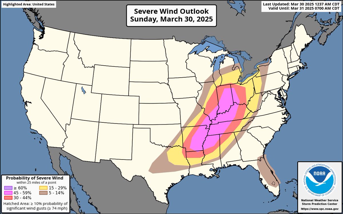 ryanhallyall's tweet photo. The threat zone stretches from Illinois to Texas. Storm timing: Early storms fire up in the Ohio Valley this afternoon. Second round develops near Arkansas-Louisiana-Texas region this evening. Some storms could turn into dangerous supercells https://t.co/2C7gmDktNU