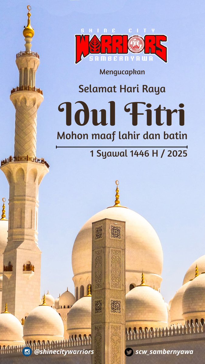 Selamat Hari Raya Idul Fitri 1446H

Minal aidin wal faizin, mohon maaf lahir dan batin. Semoga Idul Fitri ini membawa kebahagiaan, keberkahan, dan kedamaian bagi kita semua.

#IdulFitri    #idulfitri1446h #idulfitri2025 #pasoepati #RPKlaten #SCW  #PersisSolo