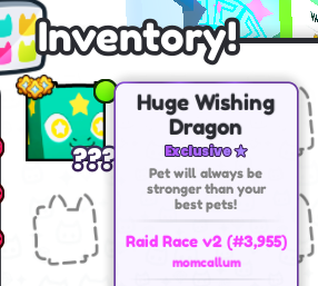 got mine 🥰
#petsimulator99 #petsim99 
#hugewishingdragon