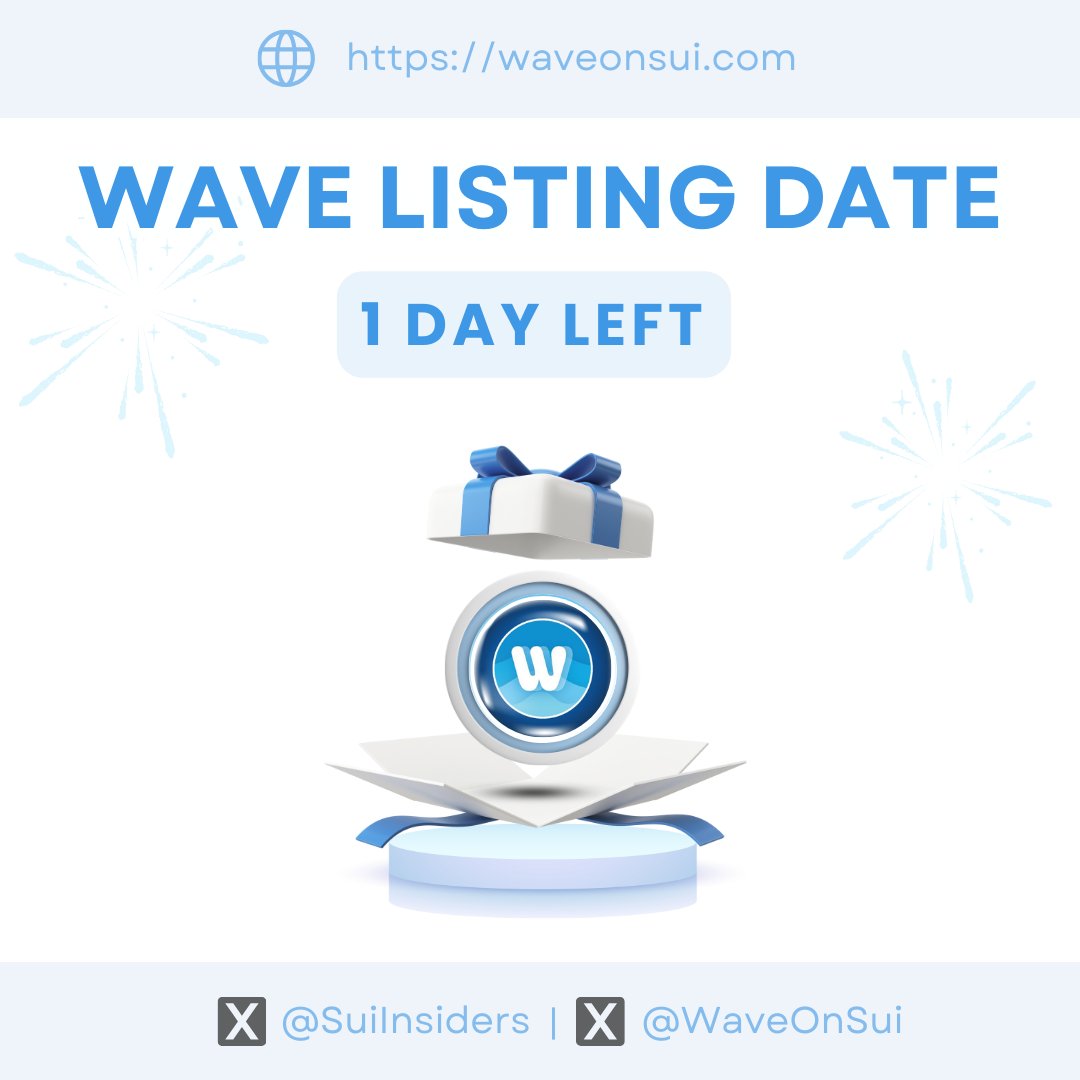 SuiInsiders's tweet photo. 🔥WAVE LISTING DATE - 1 DAY LEFT🔥

⏰Spot trading: 10:00 on March 31, 2025 (UTC)

Less than 24 hours left until Wave officially launches on top exchanges! 😍

Are you ready?

Like, RT and Drop your #SUI wallet address👇

#Sui #SuiNetwork #WAV https://t.co/tzOIg9WXO2