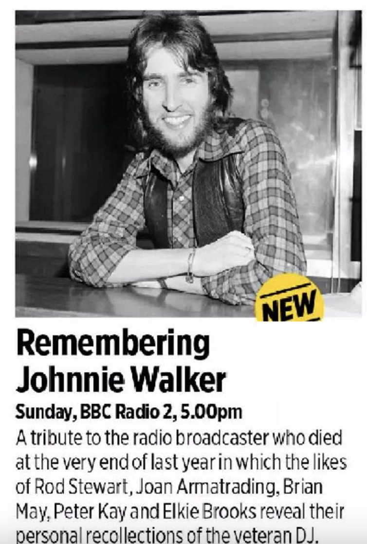 Tiggy Walker (@tiggywalker) on Twitter photo My Johnnie <a href="/piratejw/">Johnnie Walker</a> may have passed 3 months ago - but he still manages to be Pick of The Day/Week - which is a fantastic achievement! And on his 80th Birthday too. Thank you <a href="/RadioTimes/">Radio Times</a> <a href="/thetimes/">The Times and The Sunday Times</a> and <a href="/tvtimesmagazine/">TV Times</a>. And to <a href="/Dr_Paul_Thomas/">Paul Thomas</a>, <a href="/lizziebarn/">Liz Barnes</a> and <a href="/BBCRadio2/">BBC Radio 2</a> ❤️ My Johnnie <a href="/piratejw/">Johnnie Walker</a> may have passed 3 months ago - but he still manages to be Pick of The Day/Week - which is a fantastic achievement! And on his 80th Birthday too. Thank you <a href="/RadioTimes/">Radio Times</a> <a href="/thetimes/">The Times and The Sunday Times</a> and <a href="/tvtimesmagazine/">TV Times</a>. And to <a href="/Dr_Paul_Thomas/">Paul Thomas</a>, <a href="/lizziebarn/">Liz Barnes</a> and <a href="/BBCRadio2/">BBC Radio 2</a> ❤️