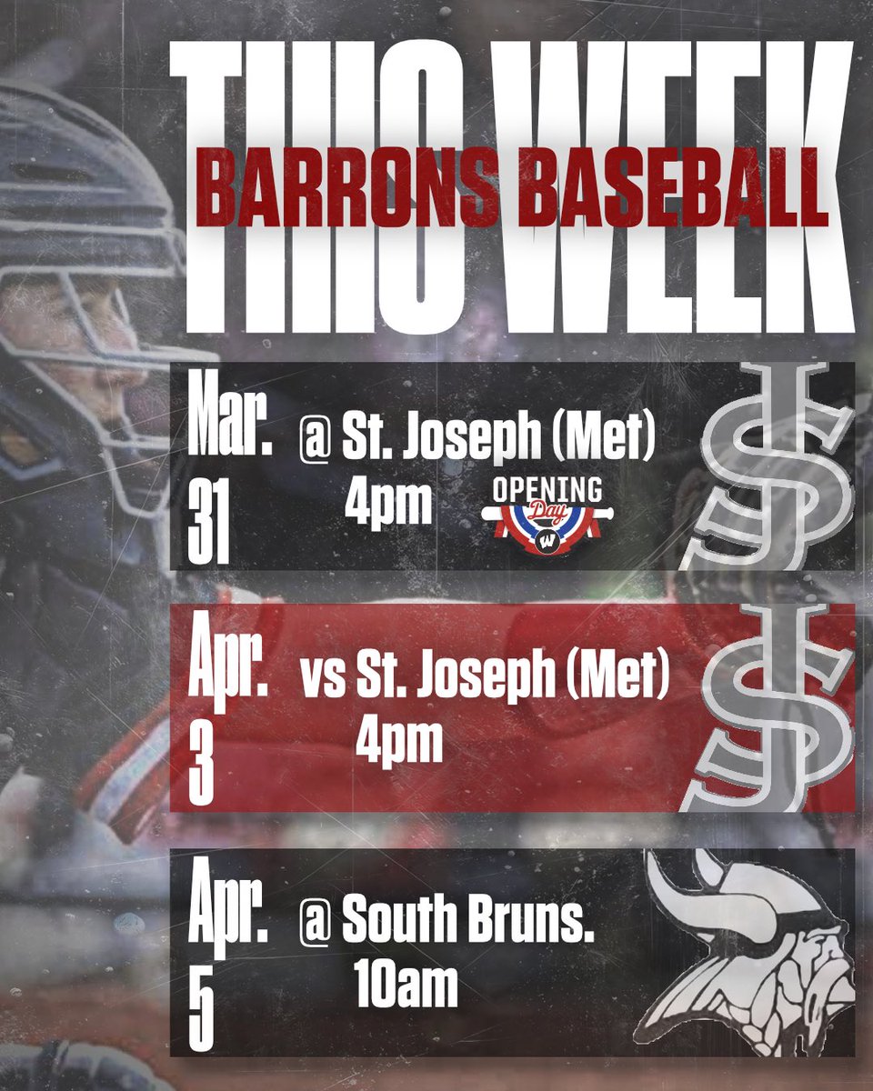 ‼️Week Ahead‼️ 

#BarronsBaseball #WeAreBarrons #RingTheBelll <a href="/BarronsSports/">WHS Athletics</a>
